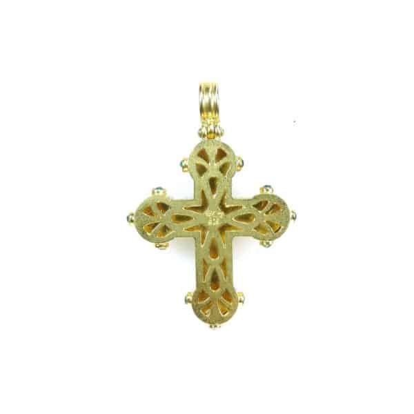 22k Gold Byzantine Handmade Pendant Cross Emeralds - Image 3