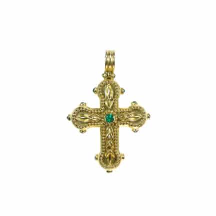 22k Gold Byzantine Handmade Pendant Cross Emeralds