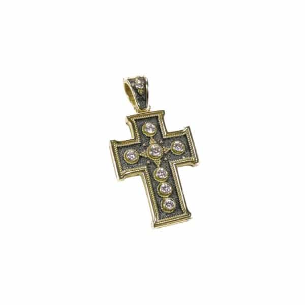 Diamonds Cross Pendant 18k Yellow Gold and Black Rhodium - Image 2