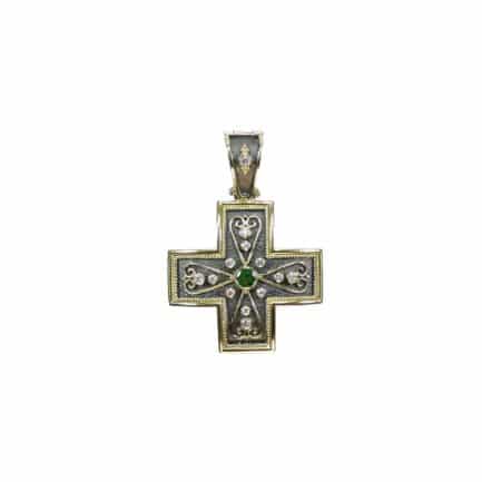Byzantine Cross Pendant 18k Yellow Gold and Black Rhodium