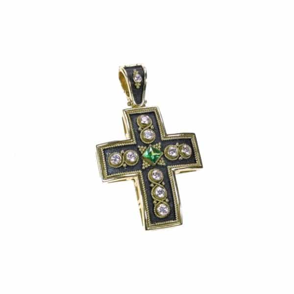 Diamonds Cross Byzantine Pendant 18k Yellow Gold and Black Rhodium - Image 2