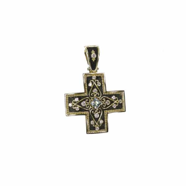 Diamonds Byzantine Cross Pendant 18k Yellow Gold - Image 2