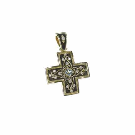 Diamonds Byzantine Cross Pendant 18k Yellow Gold