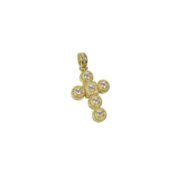 Diamonds Byzantine Cross Pendant in 18k Yellow Gold - Image 2