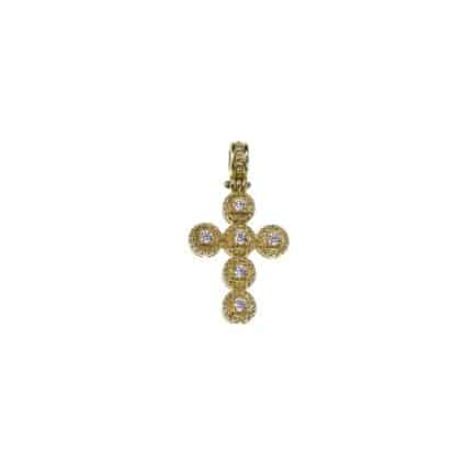 Diamonds Cross Byzantine Pendant in 18k Yellow Gold