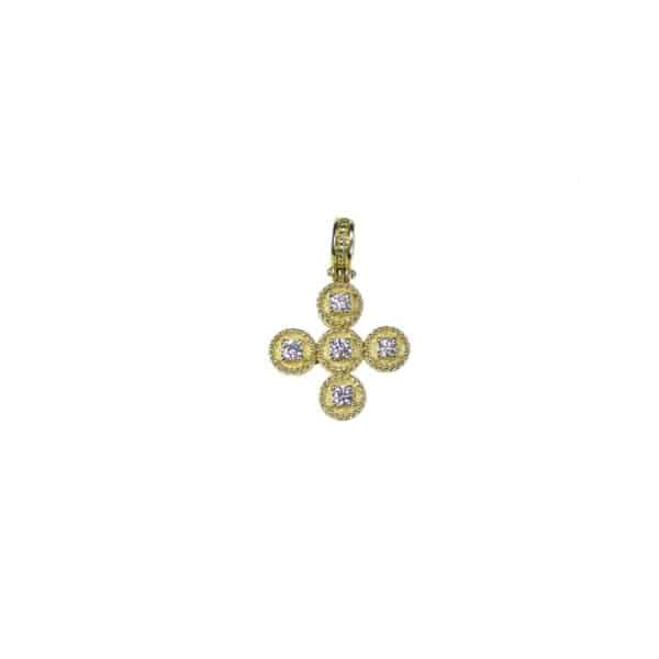 Diamonds Byzantine Cross Pendant in 18k Yellow Gold - Image 2