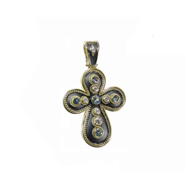 Diamonds Byzantine Cross Pendant 18k Gold - Image 2