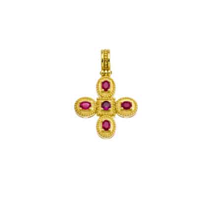 Byzantine Ruby Cross Pendant 18k Yellow Gold