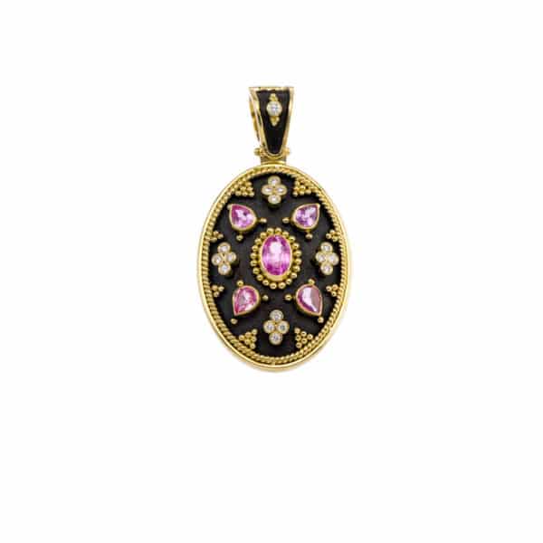 Oval Byzantine Pendant with Multi Colored Sapphires
