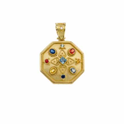 Octagon Byzantine Pendant with Multi Colored Stones