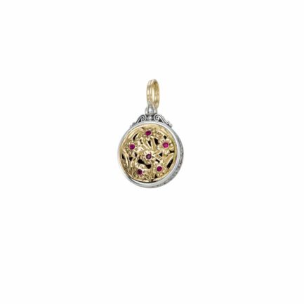 Round Byzantine Flower Pendant for Women’s Yellow Gold k18 and Silver 925