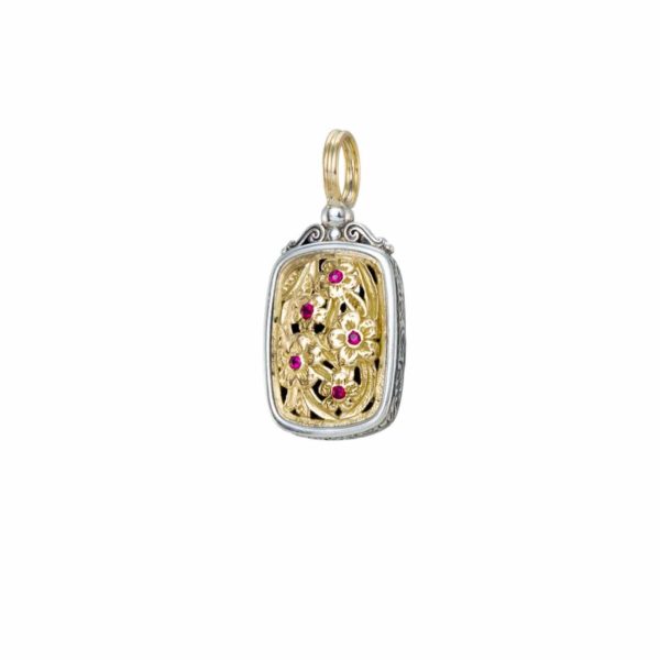 Byzantine Flower Pendant for Women’s Yellow Gold k18 and Silver 925