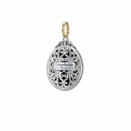 Oval Byzantine Flower Pendant for Women’s Yellow Gold k18 and Silver 925