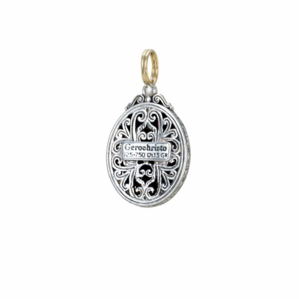 Oval Byzantine Flower Pendant for Women’s Yellow Gold k18 and Silver 925 - Image 2