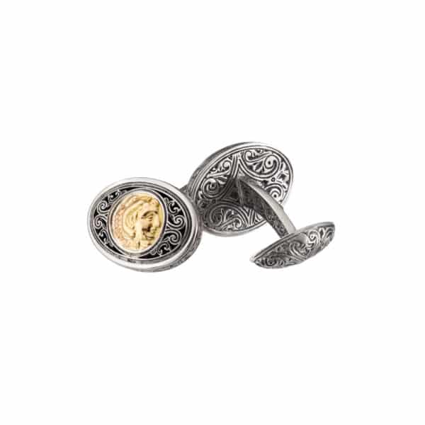 Alexander the Great Ancient Coin Cufflinks 18k Yellow Gold and Silver 925
