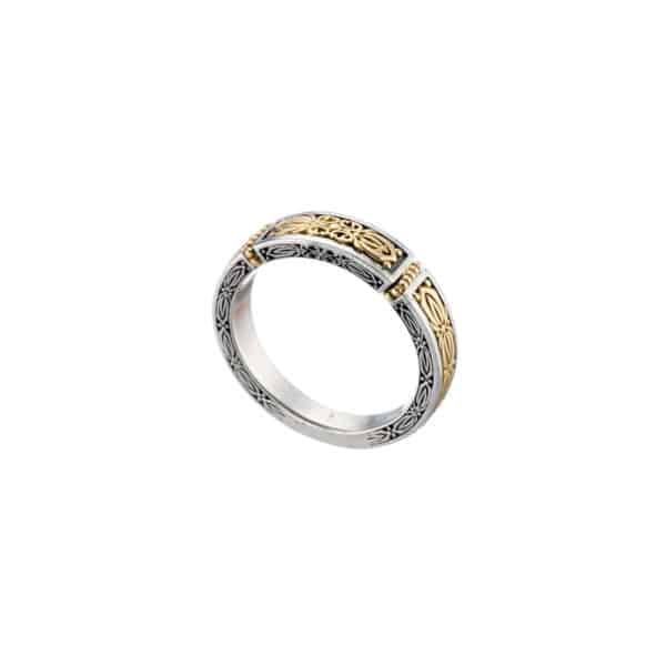 Byzantine Band Ring k18 Yellow Gold and Sterling Silver 925