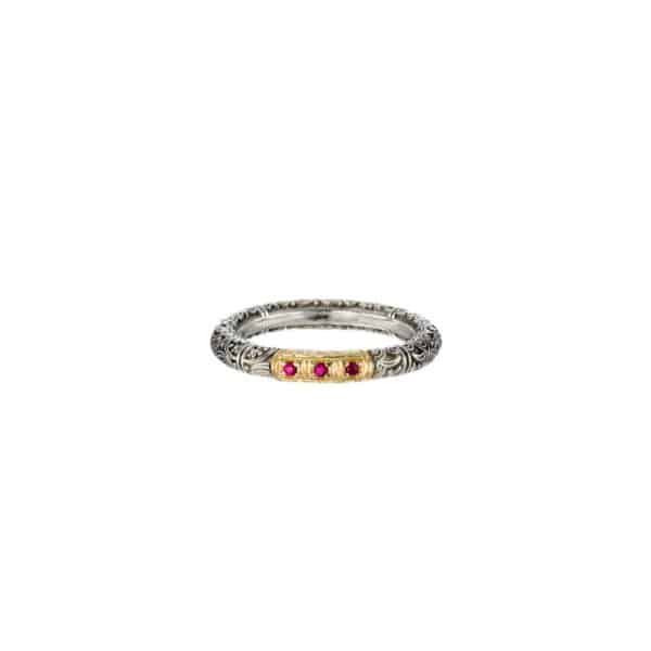 Triple Stones Gemstones Band Ring k18 Yellow Gold in Sterling Silver - Image 2