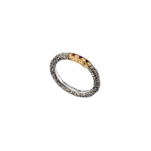 Triple Stones Gemstones Band Ring k18 Yellow Gold in Sterling Silver