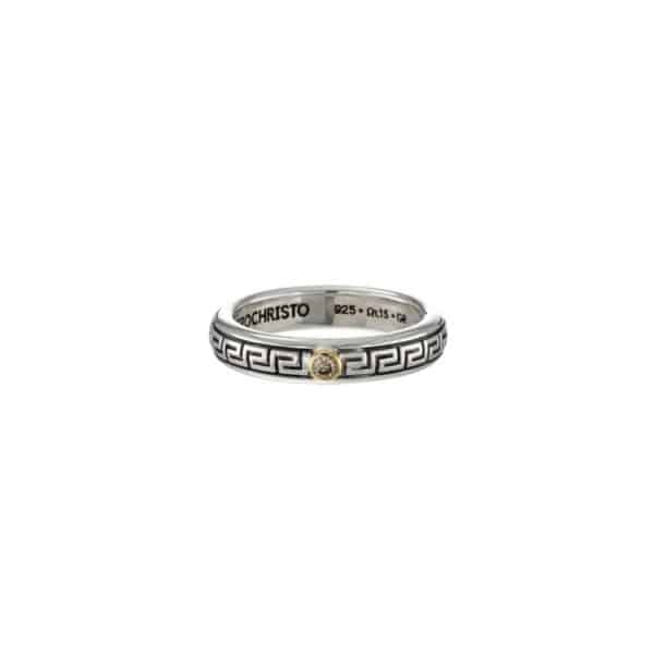 Meander Band Ring in k18 Yellow Gold with Sterling Silver and Gemstone - Image 4