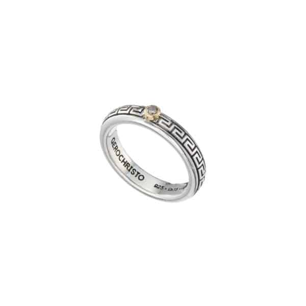 Meander Band Ring in k18 Yellow Gold with Sterling Silver and Gemstone - Image 3