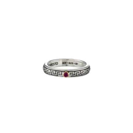 Meander Band Ring in k18 Yellow Gold with Sterling Silver and Gemstone