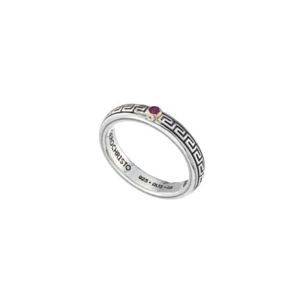 Meander Band Ring in k18 Yellow Gold with Sterling Silver and Gemstone