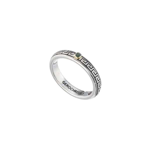 Meander Band Ring in k18 Yellow Gold with Sterling Silver and Gemstone - Image 5