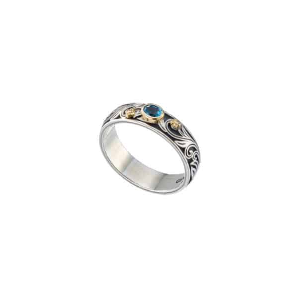 Floral Ring k18 Yellow Gold with Sterling Silver and Gemstone - Image 5