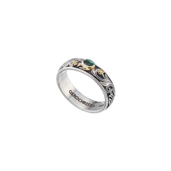 Floral Ring k18 Yellow Gold with Sterling Silver and Gemstone - Image 3