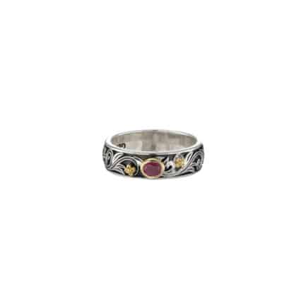 Floral Ring k18 Yellow Gold with Sterling Silver and Gemstone
