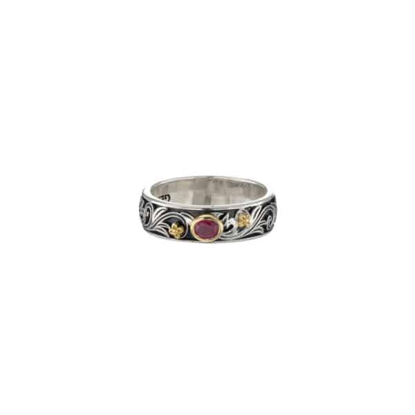 Floral Ring k18 Yellow Gold with Sterling Silver and Gemstone - Image 2