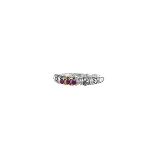 Triple Stone Gemstones Ring k18 Yellow Gold and Sterling Silver - Image 2