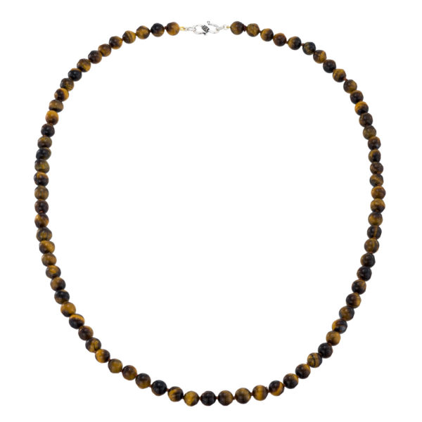 Tiger Eye 8mm Men's Beaded Necklace in Sterling Silver 925 - Image 3