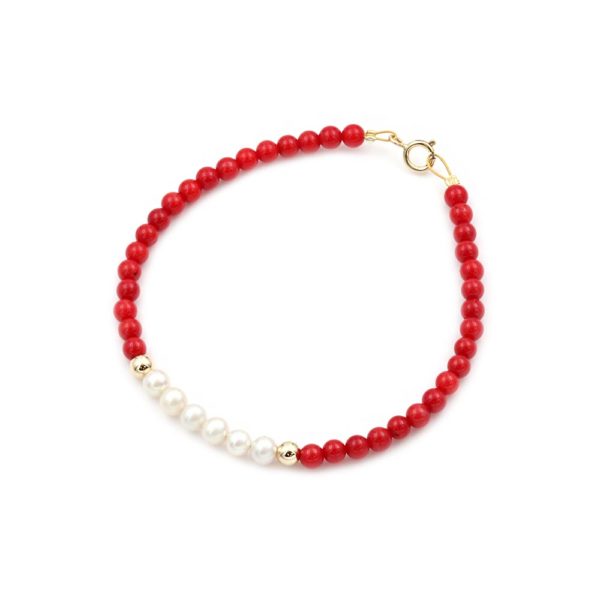 Necklace Bracelet Set with Coral and Pearls in k14 Gold Clasp - Image 2