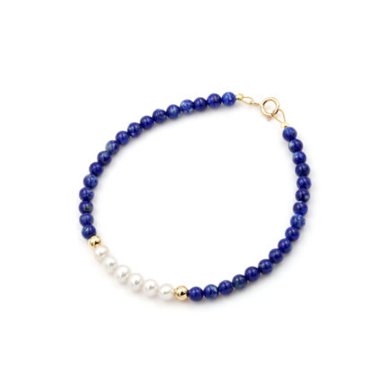 Set Necklace Bracelet with Lapis and Pearls in k14 Gold Clasp
