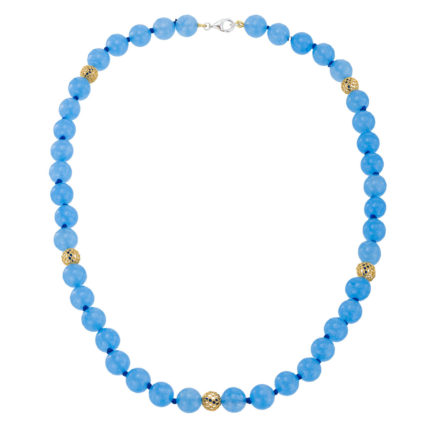Jade Blue 10mm Beaded Necklace in Sterling Silver 925