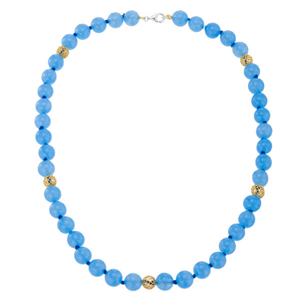 Jade Blue 10mm Beaded Necklace in Sterling Silver 925 - Image 2