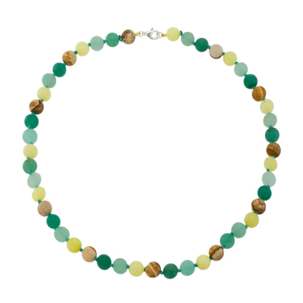 8mm Multi Stone Mat Beaded Necklace in Sterling Silver 925