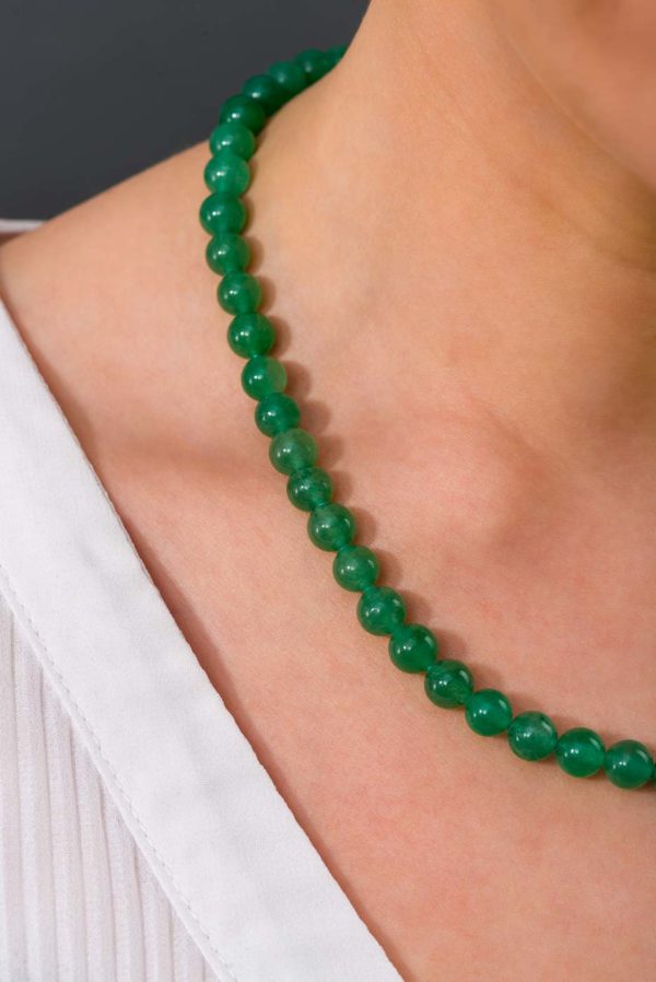 Aventurine 10mm Beaded Necklace in Sterling Silver 925 - Image 2