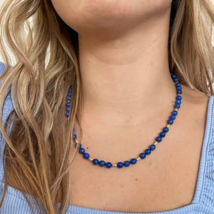 Lapis 6mm Beaded Necklace in 14k Gold Clasp
