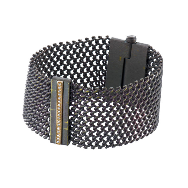 Brilliant Wire Mesh Bracelet with 18K Gold Bar and Diamonds