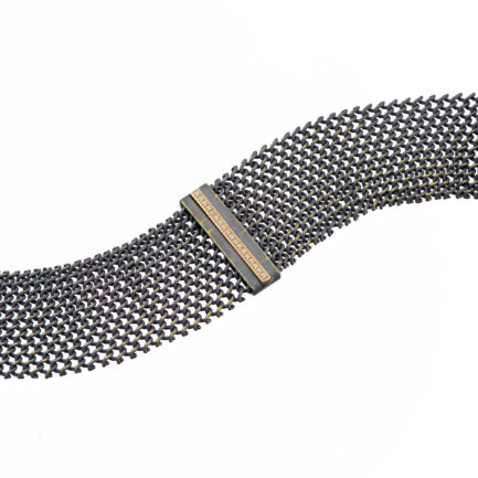 Brilliant Wire Mesh Bracelet with 18K Gold Bar and Diamonds