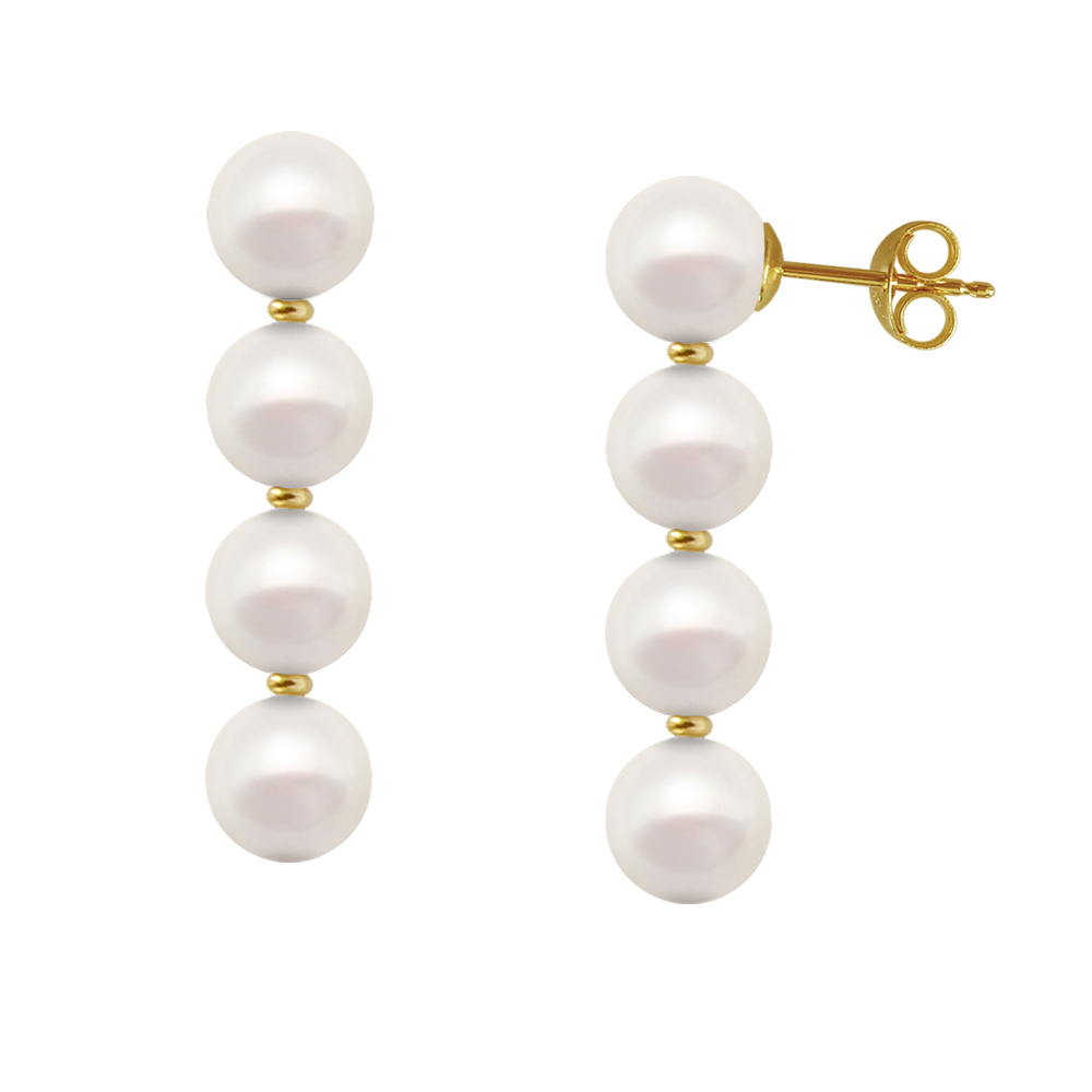 Elegant Drop Earrings Four Freshwater Pearls White 6.5-7mm Code E153145-MA