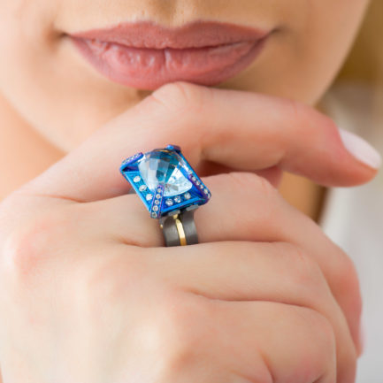 Titanium Ring with Blue Topaz Gemstone with Diamonds