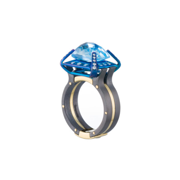 Titanium Ring with Blue Topaz Gemstone with Diamonds - Image 5