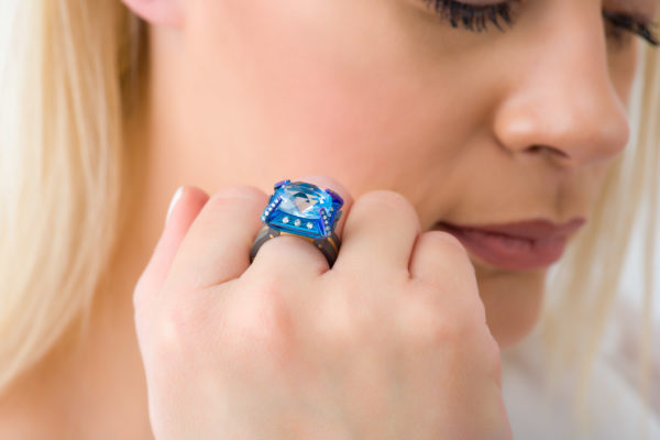 Titanium Ring with Blue Topaz Gemstone with Diamonds - Image 3