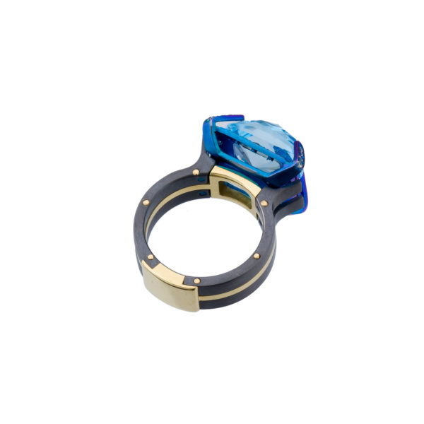 Titanium Ring with Blue Topaz Gemstone with Diamonds - Image 4