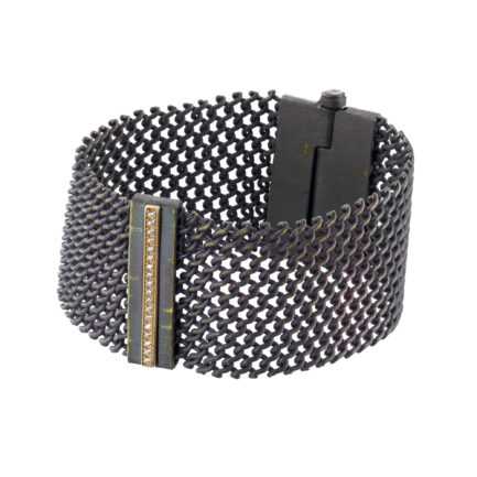 Wire Mesh Bracelet with 18K Gold Bar and Diamonds B152917-GIA