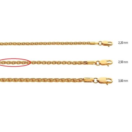 14k Yellow Gold 2.5mm Spiga Chain Necklace