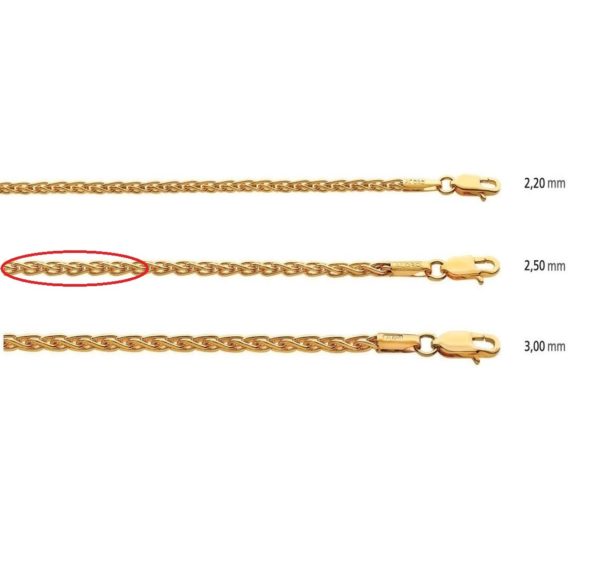 14k Yellow Gold 2.5mm Spiga Chain Necklace